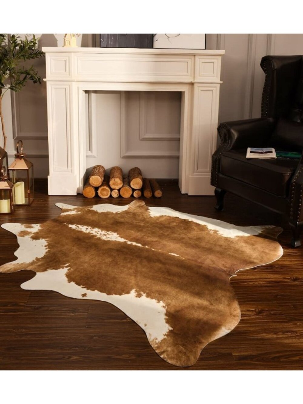 Faux Cowhide Rug, Cow Print Rug for Living Room Bedroom 4.6x5.2ft